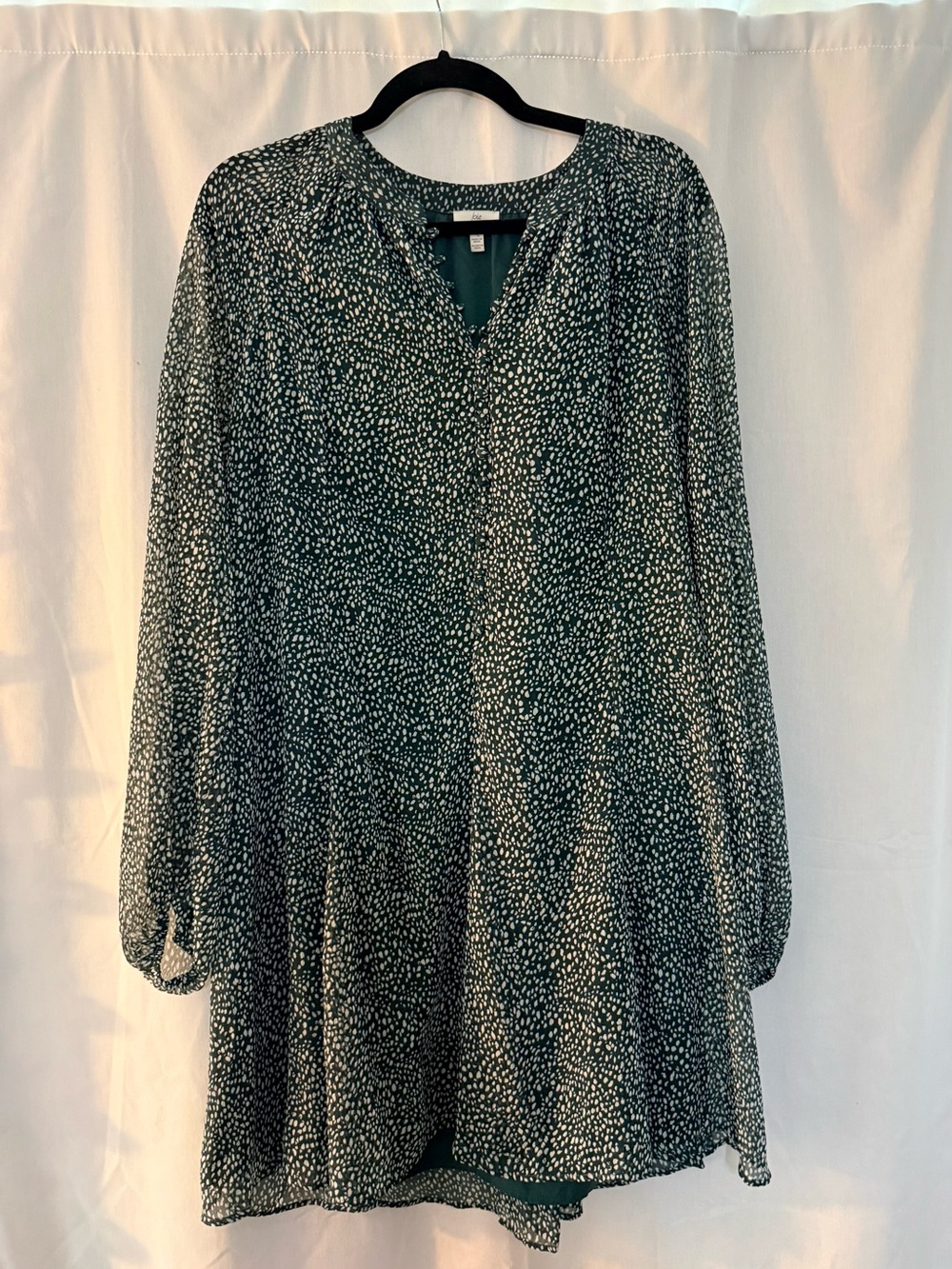 Joie Dark Green Printed Long-Sleeve Tiered Dress
